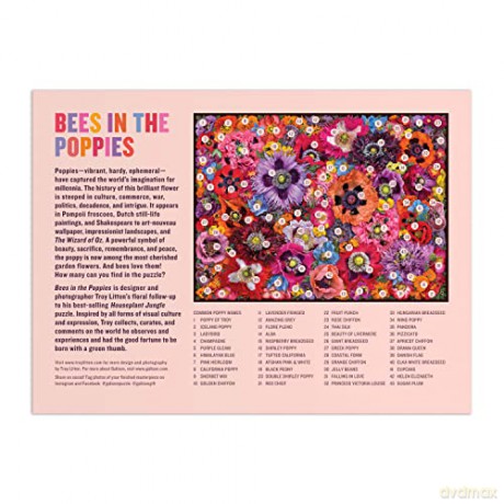 Galison 9780735375550 Bees in the Poppies Jigsaw Puzzle, Multicoloured, 1000 Pieces - Galison [PUZZLE]
