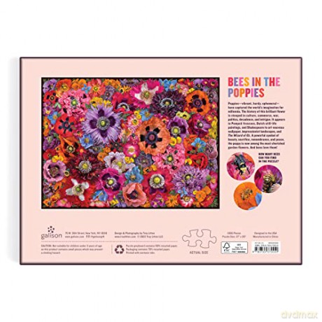 Galison 9780735375550 Bees in the Poppies Jigsaw Puzzle, Multicoloured, 1000 Pieces - Galison [PUZZLE]