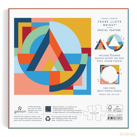 Galison 9780735376076 Frank Lloyd Wright Organic Geometry Jigsaw Puzzle, Multicoloured - Galison [PUZZLE]