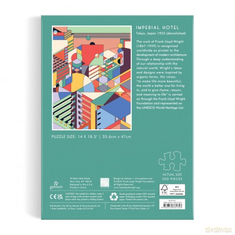 Galison Frank Lloyd Wright Imperial Hotel - 500 Piece Book Puzzle Featuring Tokyo Hotel Geometric Pattern Artwork Packaged in Magnetic Keepsake Book Sized Box - Galison [PUZZLE]
