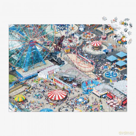 Galison Gray Malin Coney Island - 1000 Piece Puzzle with Eye Catching Aerial Photography of Iconic NYC Beach From A La Plage Artwork - Galison [PUZZLE]
