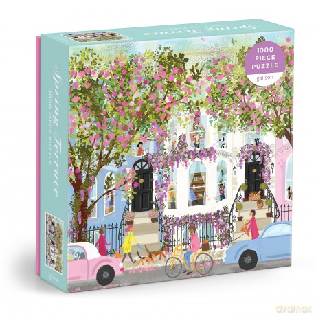 Galison Springtime Terrace - 1000 Piece Joy Laforme Puzzle Featuring a Magnolia Filled Neighborhood Day On A Spring Day - Galison [PUZZLE]