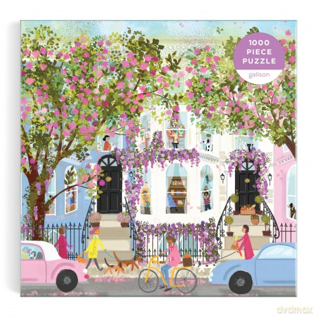Galison Springtime Terrace - 1000 Piece Joy Laforme Puzzle Featuring a Magnolia Filled Neighborhood Day On A Spring Day - Galison [PUZZLE]