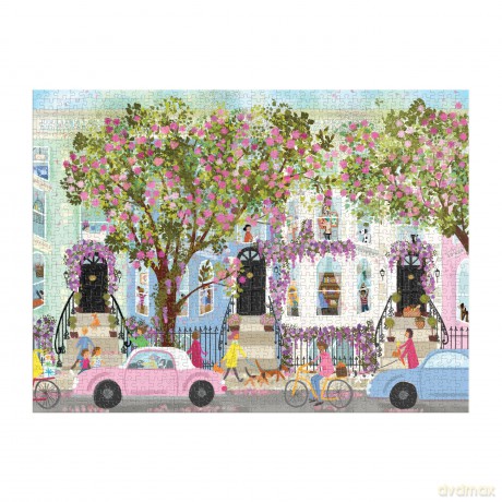 Galison Springtime Terrace - 1000 Piece Joy Laforme Puzzle Featuring a Magnolia Filled Neighborhood Day On A Spring Day - Galison [PUZZLE]