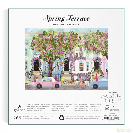 Galison Springtime Terrace - 1000 Piece Joy Laforme Puzzle Featuring a Magnolia Filled Neighborhood Day On A Spring Day - Galison [PUZZLE]