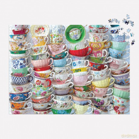 Galison Teacups 1000 Piece Puzzle Featuring A Regency Core Mix Of Vibrant Teacups - Galison [PUZZLE]