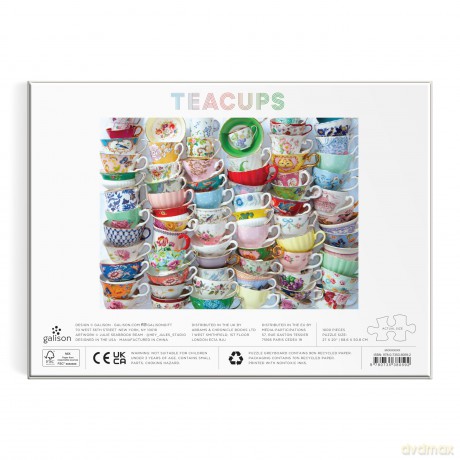 Galison Teacups 1000 Piece Puzzle Featuring A Regency Core Mix Of Vibrant Teacups - Galison [PUZZLE]