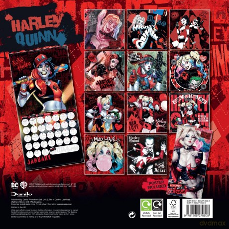 Harley Quinn 2024 Calendar, Month To View Square Wall Calendar, Official Product - Danilo Promotions Ltd [KALENDARZ]
