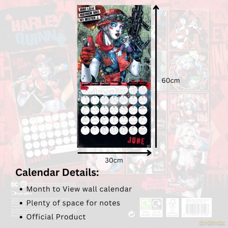 Harley Quinn 2024 Calendar, Month To View Square Wall Calendar, Official Product - Danilo Promotions Ltd [KALENDARZ]