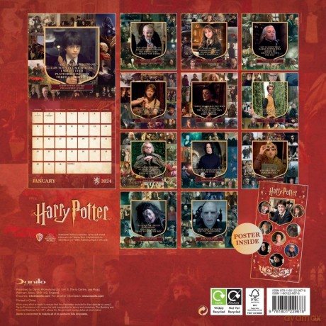 Harry Potter 2024 Calendar, Month To View Square Wall Calendar, Official Product - Danilo Promotions Ltd [KALENDARZ]