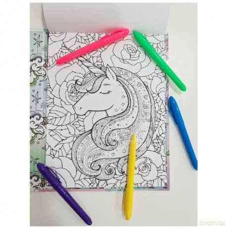 Hinkler - Kaleidoscope Colouring Kit - Unicorn Rainbows - Unicorn Art and Craft Activity for Ages 6 Years to Adults - Girls Colouring Book with 5 Colouring Pens and Glitter Glue - Hinkler Pty Ltd [KSIĄŻKA]
