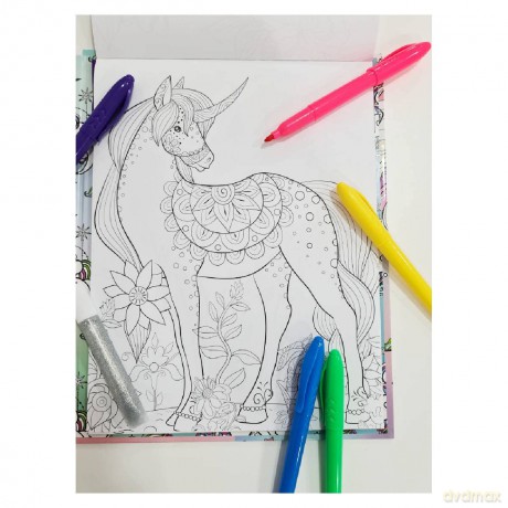 Hinkler - Kaleidoscope Colouring Kit - Unicorn Rainbows - Unicorn Art and Craft Activity for Ages 6 Years to Adults - Girls Colouring Book with 5 Colouring Pens and Glitter Glue - Hinkler Pty Ltd [KSIĄŻKA]