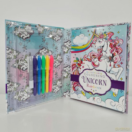 Hinkler - Kaleidoscope Colouring Kit - Unicorn Rainbows - Unicorn Art and Craft Activity for Ages 6 Years to Adults - Girls Colouring Book with 5 Colouring Pens and Glitter Glue - Hinkler Pty Ltd [KSIĄŻKA]
