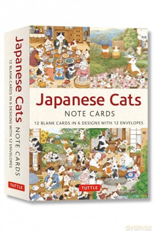 Japanese Cats - 12 Blank Note Cards: In 6 Original Illustrations by Setsu Broderick with 12 Envelopes in a Keepsake Box - Setsu Broderick [KSIĄŻKA]