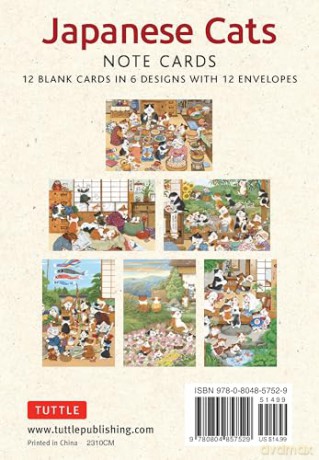 Japanese Cats - 12 Blank Note Cards: In 6 Original Illustrations by Setsu Broderick with 12 Envelopes in a Keepsake Box - Setsu Broderick [KSIĄŻKA]
