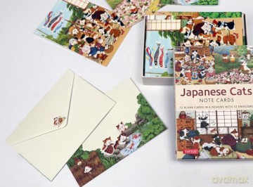 Japanese Cats - 12 Blank Note Cards: In 6 Original Illustrations by Setsu Broderick with 12 Envelopes in a Keepsake Box - Setsu Broderick [KSIĄŻKA]