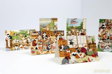 Japanese Cats - 12 Blank Note Cards: In 6 Original Illustrations by Setsu Broderick with 12 Envelopes in a Keepsake Box - Setsu Broderick [KSIĄŻKA]