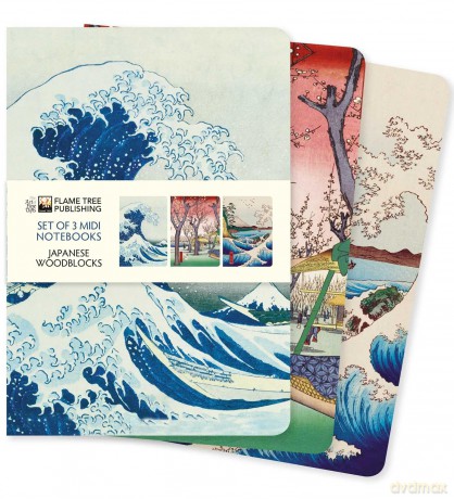 Japanese Woodblocks Set of 3 Midi Notebooks (Midi Notebook Collections) - Flame Tree Studio [KSIĄŻKA]