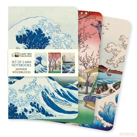 Japanese Woodblocks Set of 3 Mini Notebooks (Mini Notebook Collections) - Flame Tree Studio [KSIĄŻKA]