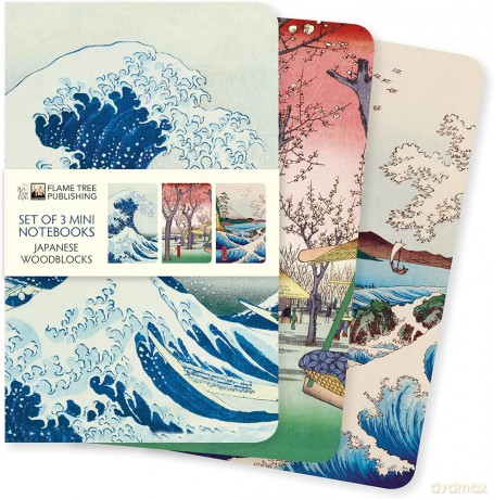 Japanese Woodblocks Set of 3 Mini Notebooks (Mini Notebook Collections) - Flame Tree Studio [KSIĄŻKA]