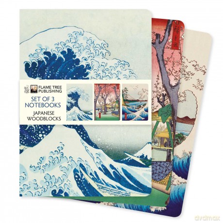 Japanese Woodblocks Set of 3 Standard Notebooks (Standard Notebook Collection) - Flame Tree Studio [KSIĄŻKA]