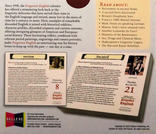 Jeff Kacirk's Forgotten English 2023 Calendar: A Daily Calendar of Vanishing Vocabulary & Folklore (BOXEDDAILY 365 DAY COMBINED) - Jeffrey Kacirk [KALENDARZ]