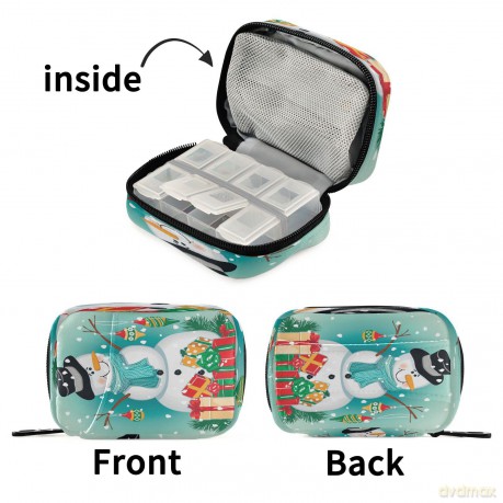 Kigai Christmas Snowman Pill Case, Portable Weekly Daily Pill Case Bag Organizer with Zipper for Vitamins Medicine Supplements Travel Family Business [KSIĄŻKA]