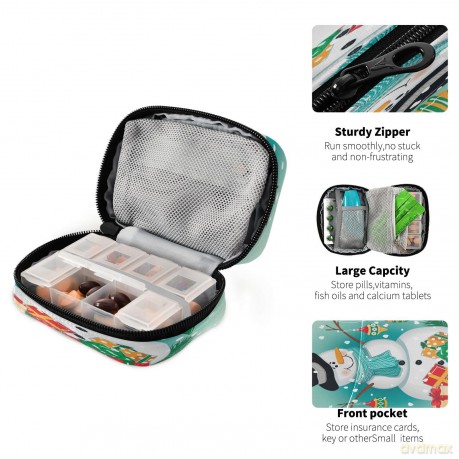 Kigai Christmas Snowman Pill Case, Portable Weekly Daily Pill Case Bag Organizer with Zipper for Vitamins Medicine Supplements Travel Family Business [KSIĄŻKA]