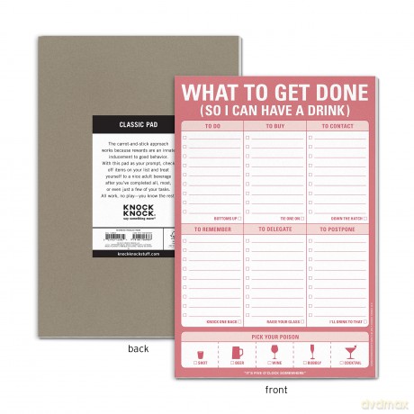 Knock Knock What to Get Do (So I Can Have a Drink) Pad, To Do List Note Pad, 6 x 9-inches - Knock Knock [KSIĄŻKA]