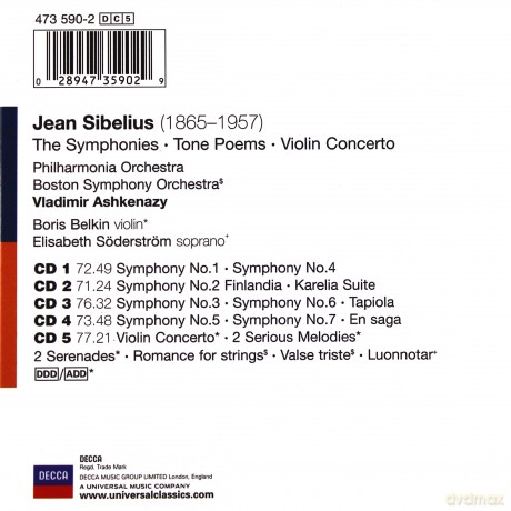 Vladimir Ashkenazy: Sibelius Symphonies (BOX) [5CD]