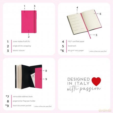 Legami - Small Spiral Daily Diary, 12 Months, from January 2024 to December 2024, Folding Planner 2024/2025, Elastic Closure, Final Pocket, Address Book, 8.5x13 cm, Kitty Theme [KSIĄŻKA]