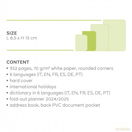 Legami - Small Spiral Daily Diary, 12 Months, from January 2024 to December 2024, Folding Planner 2024/2025, Elastic Closure, Final Pocket, Address Book, 8.5x13 cm, Kitty Theme [KSIĄŻKA]