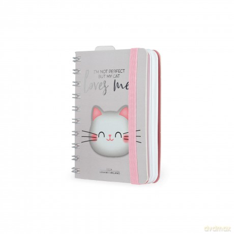 Legami - Small Spiral Daily Diary, 12 Months, from January 2024 to December 2024, Folding Planner 2024/2025, Elastic Closure, Final Pocket, Address Book, 8.5x13 cm, Kitty Theme [KSIĄŻKA]