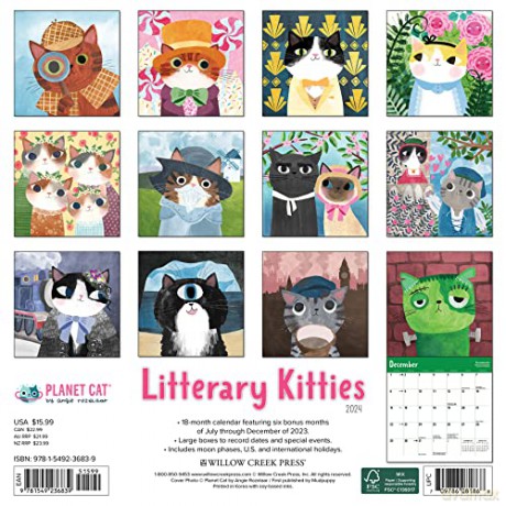 Litterary Kitties 2024 12 X 12 Wall Calendar - Willow Creek Press [KALENDARZ]