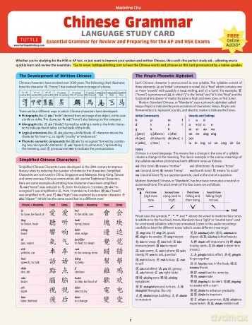 Mandarin Chinese Grammar Language Study Card: Essential Grammar Points for HSK and AP tests (Includes Online Audio): Essential Grammar Points for AP and HSK Exams (Includes Online Audio) - Madeline Chu [KSIĄŻKA]