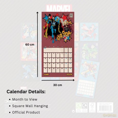 Marvel Comics 2024 Calendar, Month To View Square Wall Calendar, Official Product - Danilo Promotions Ltd [KALENDARZ]