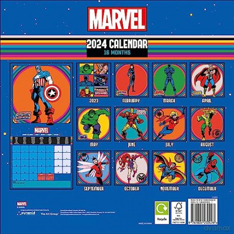 Marvel Comics Calendar 2024 - Month to a View Planner 30cm x 30cm, Marvel Gifts for Men and Women, Marvel Gifts for Boys and Girls, Kids Calendar - Official Merchandise [KALENDARZ]