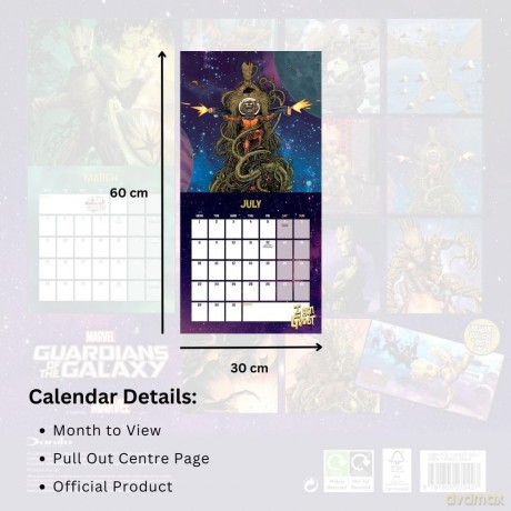 Marvel Groot 2024 Calendar, Month To View Square Wall Calendar, Official Product - Danilo Promotions Ltd [KALENDARZ]