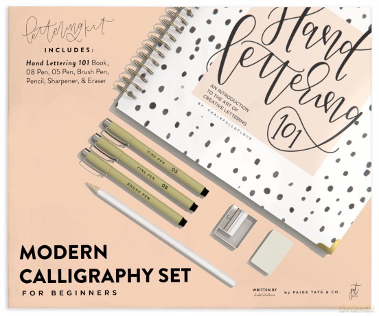 Modern Calligraphy Set for Beginners: A Creative Craft Kit for Adults Featuring Hand Lettering 101 Book, Brush Pens, Calligraphy Pens, and More - Chalkfulloflove [KSIĄŻKA]