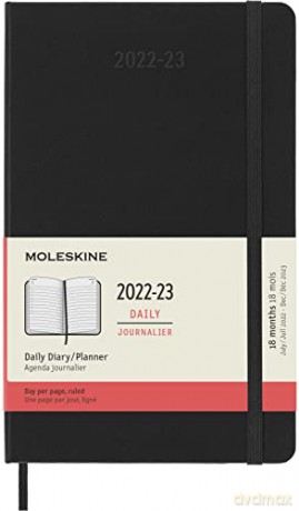 Moleskine - 18-Month Daily Planner/Diary, Planner 2022/2023, Daily Planner with Hard Cover and Elastic Closure, Size Large 13 x 21 cm, Colour Black - Moleskine [KSIĄŻKA]
