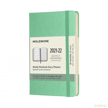Moleskine - 18-Month Weekly Planner/Diary, Pocket Planner 2021/2022, Weekly Notebook with Hard Cover and Elastic Closure, Size Pocket 9 x 14 cm, Colour Ice Green, 208 Pages [KSIĄŻKA]