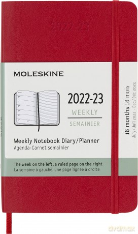 Moleskine - 18-Month Weekly Planner/Diary, Pocket Planner 2022/2023, Weekly Notebook with Soft Cover and Elastic Closure, Size Pocket 9 x 14 cm, Colour Scarlet Red - Moleskine [KSIĄŻKA]