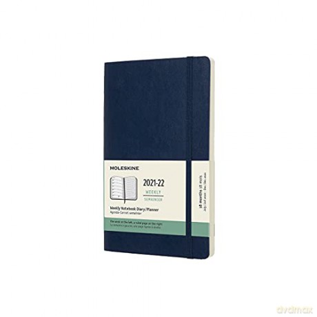 Moleskine - 18-Month Weekly Planner/Diary, Weekly Planner 2021/2022, Weekly Notebook with Soft Cover and Elastic Closure, Size Large 13 x 21 cm, Colour Sapphire Blue, 208 Pages [KSIĄŻKA]