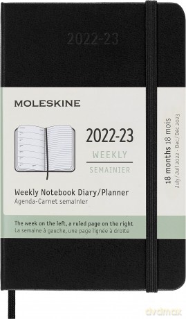 Moleskine - 18-Month Weekly Planner/Diary, Weekly Planner 2022/2023, Weekly Notebook with Hard Cover and Elastic Closure, Size Pocket 9 x 14 cm, Colour Black - Moleskine [KSIĄŻKA]