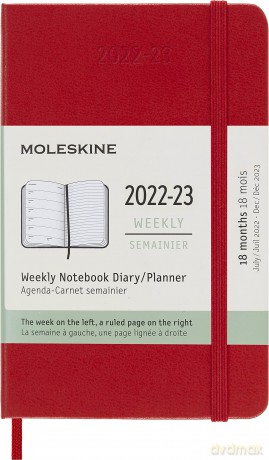 Moleskine - 18-Month Weekly Planner/Diary, Weekly Planner 2022/2023, Weekly Notebook with Hard Cover and Elastic Closure, Size Pocket 9 x 14 cm, Colour Scarlet Red - Moleskine [KSIĄŻKA]