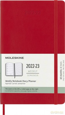 Moleskine - 18-Month Weekly Planner/Diary, Weekly Planner 2022/2023, Weekly Notebook with Soft Cover and Elastic Closure, Size Large 13 x 21 cm, Colour Scarlet Red - Moleskine [KSIĄŻKA]