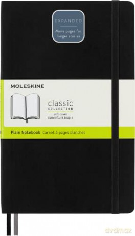 Moleskine - Classic Expanded Plain Paper Notebook - Soft Cover and Elastic Closure Journal - Color Black - Size Large 13 x 21 A5 - 400 Pages [KSIĄŻKA]