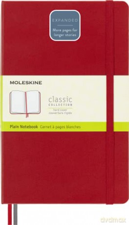 Moleskine - Classic Notebook Expanded, Plain Notebook, Hard Cover and Elastic Closure, Size Large 13 x 21 cm, Colour Scarlet Red, 400 Pages [KSIĄŻKA]