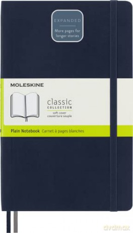Moleskine - Classic Notebook Expanded, Plain Notebook, Soft Cover and Elastic Closure, Size Large 13 x 21 cm, Colour Sapphire Blue, 400 Pages [KSIĄŻKA]