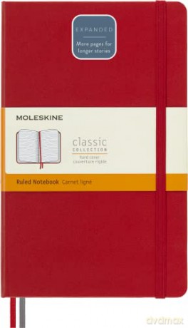 Moleskine - Classic Notebook Expanded, Ruled Notebook, Hard Cover and Elastic Closure, Size Large 13 x 21 cm, Colour Scarlet Red, 400 Pages [KSIĄŻKA]